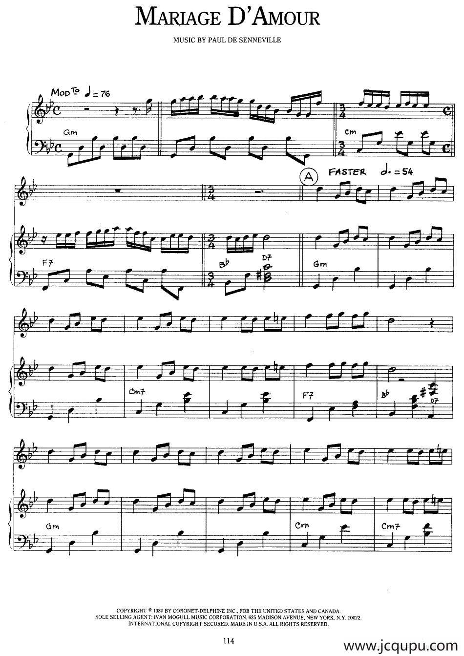 Mariage D'Amour（梦中的婚礼）简谱