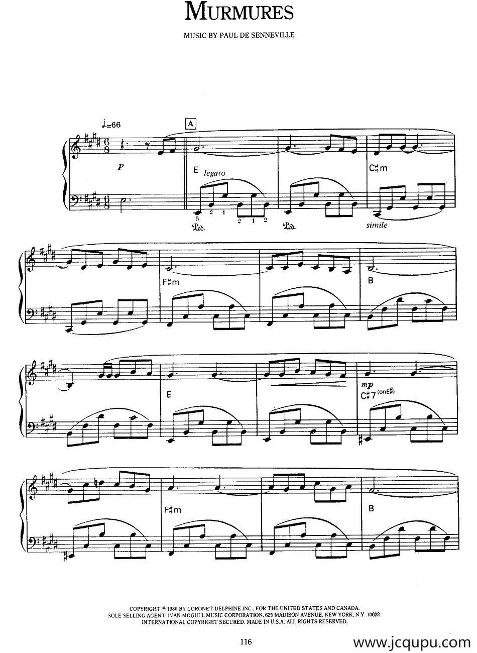 Murmures（梦中的鸟）简谱