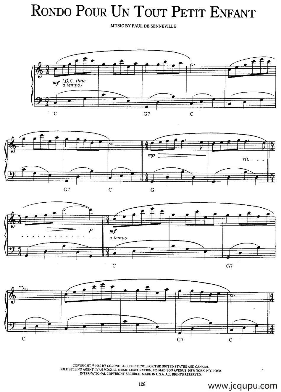 Rondo Pour Un Tout Petit Enfant（活泼的轮旋曲）简谱