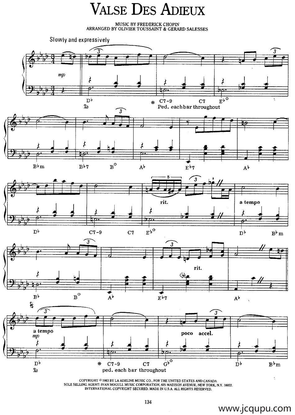 Valse Des Adieux简谱