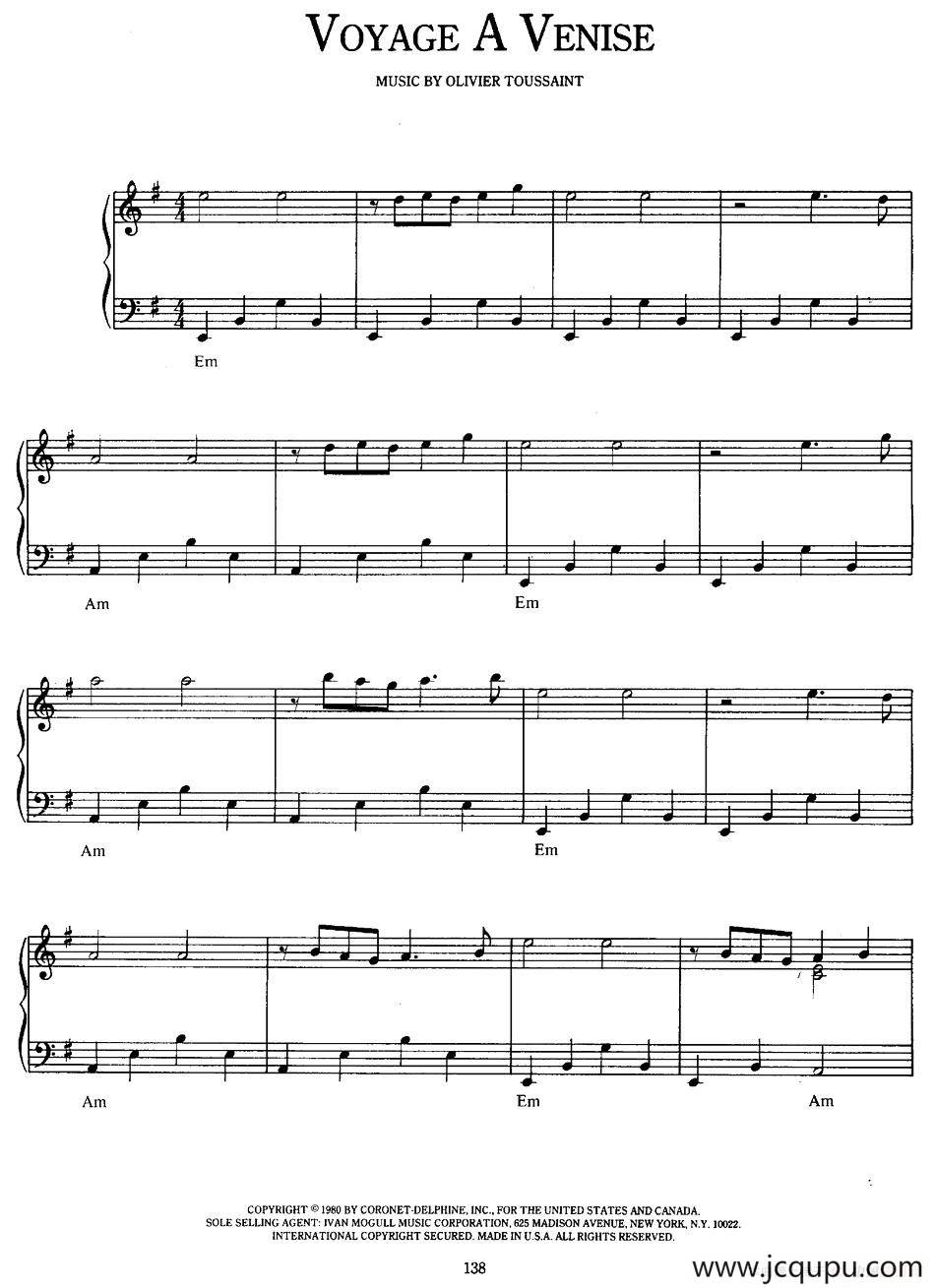 Voyage A Venise（威尼斯之旅）简谱