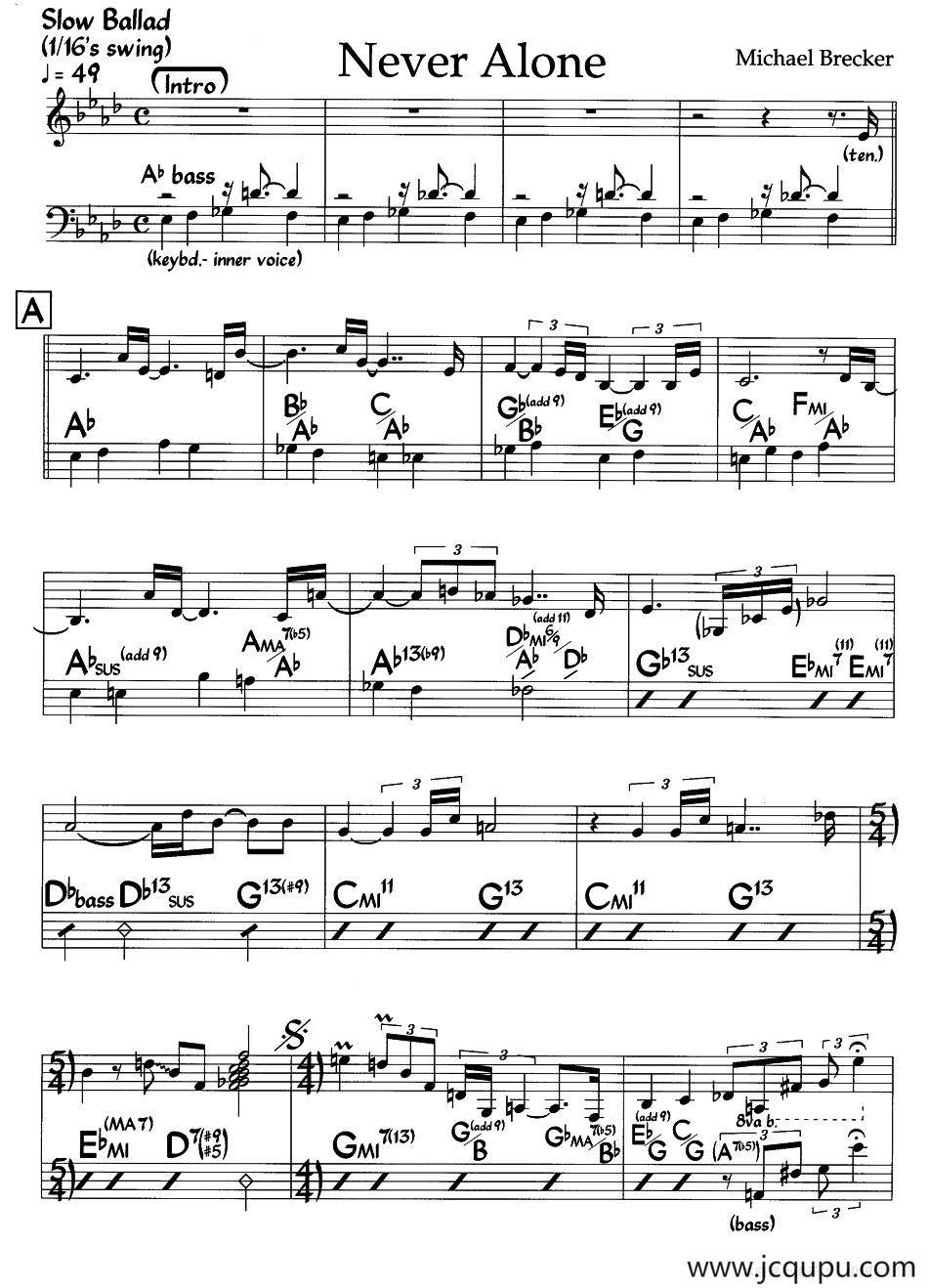 Never Alone（爵士钢琴曲）简谱