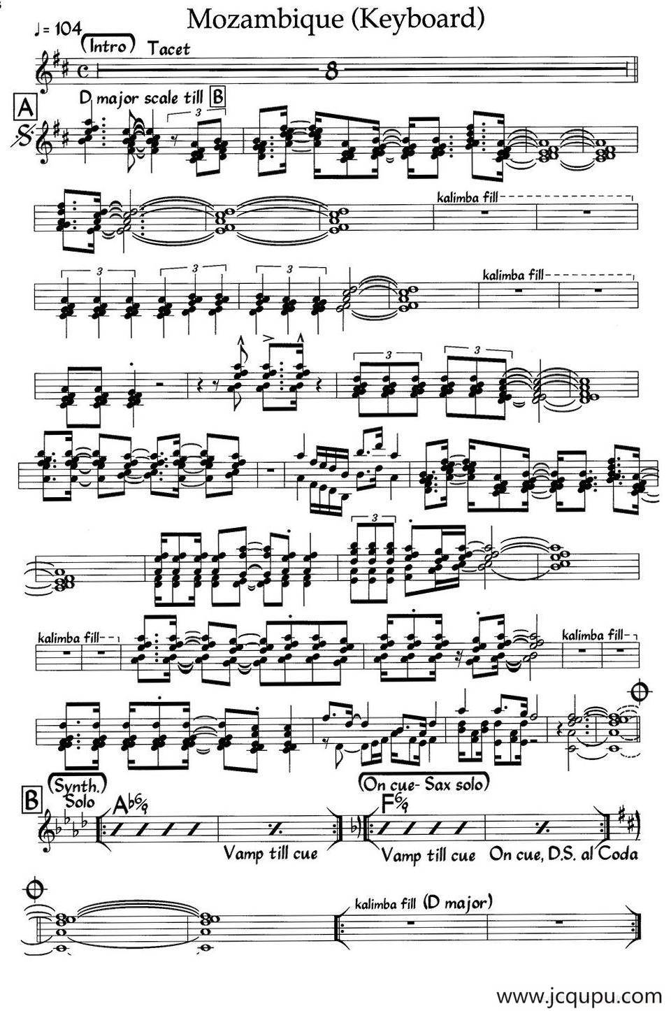 Mozambbique（Keyboard）（爵士钢琴曲）简谱