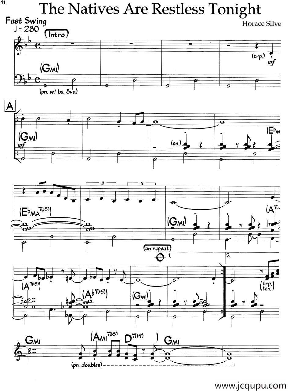 The Natives Are Restless Tonight（爵士钢琴曲）简谱