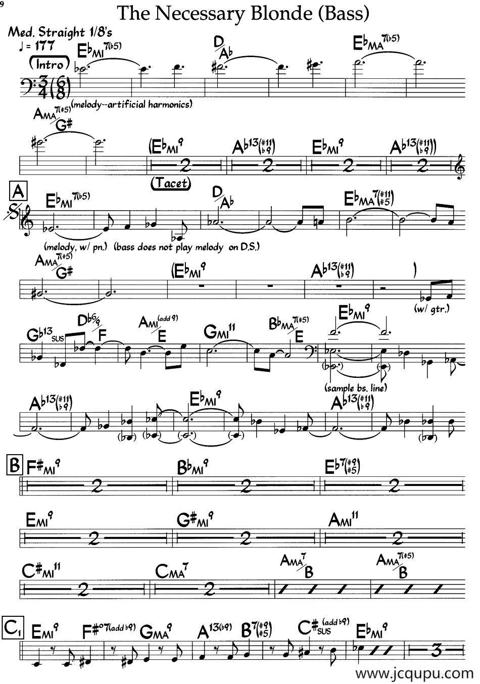 The Necessary Blonde(Bass)（爵士钢琴曲）简谱