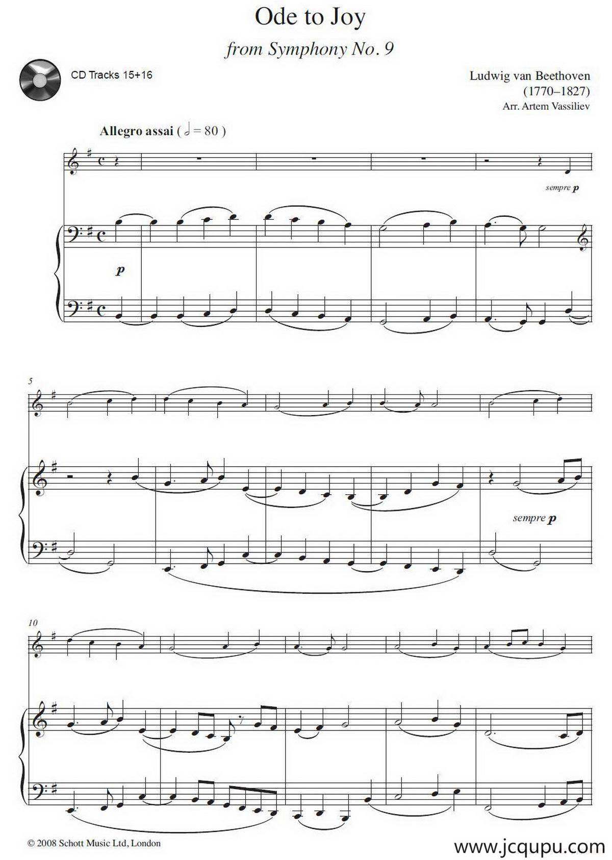 欢乐颂（小号独奏+钢琴伴奏谱）简谱