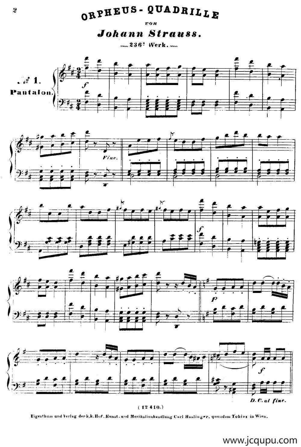 康康舞曲（奥菲斯四对舞）简谱