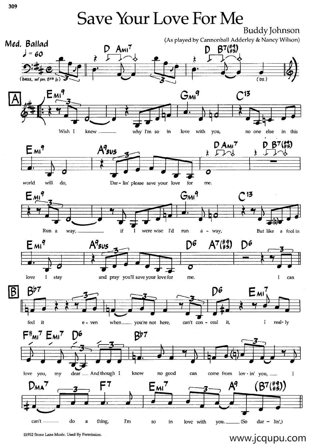 Save Your Love For Me（爵士钢琴曲）简谱