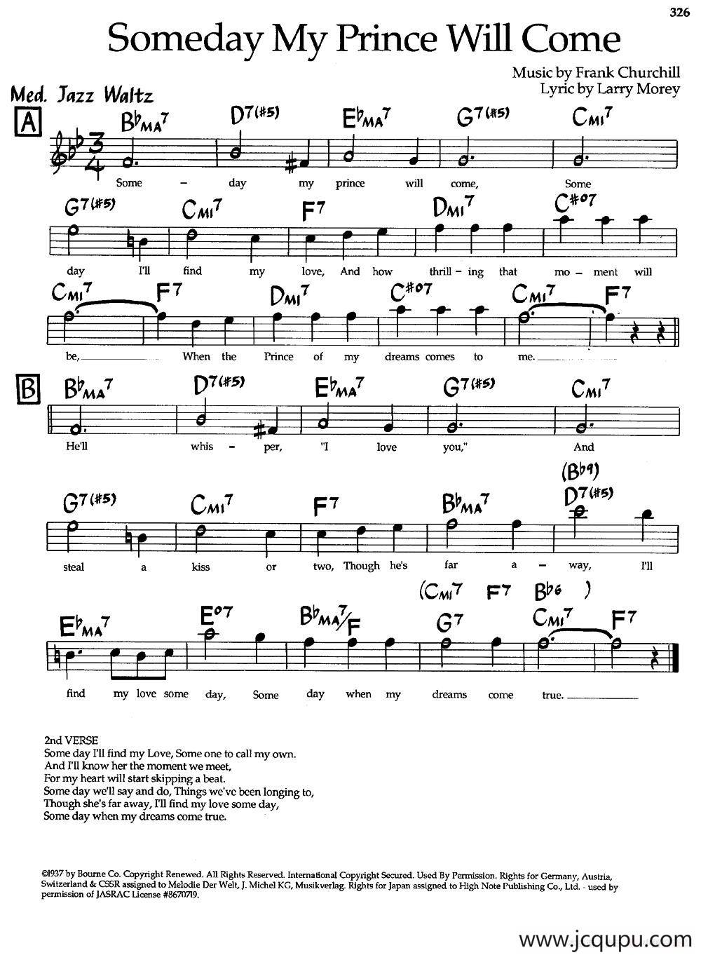 Someday My Prince Mill Come（爵士钢琴曲）简谱