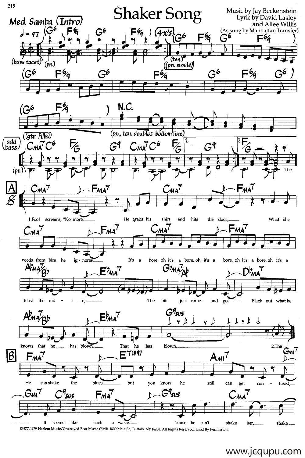 Shaker Song（爵士钢琴曲）简谱