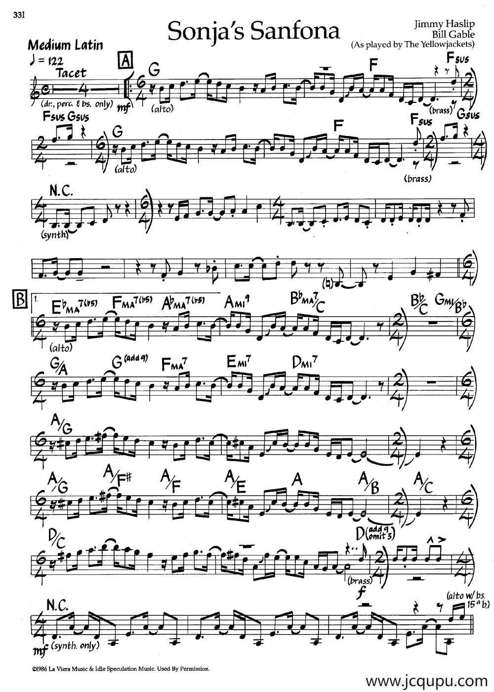 Sonja's Sanfona（爵士钢琴曲）简谱