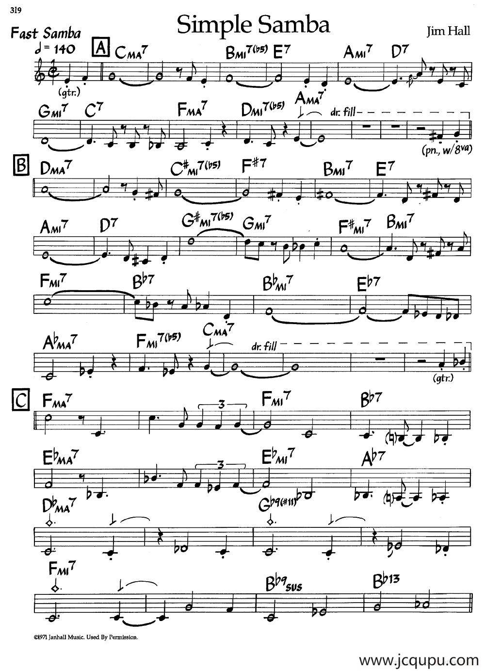 Simple Samba（爵士钢琴曲）简谱