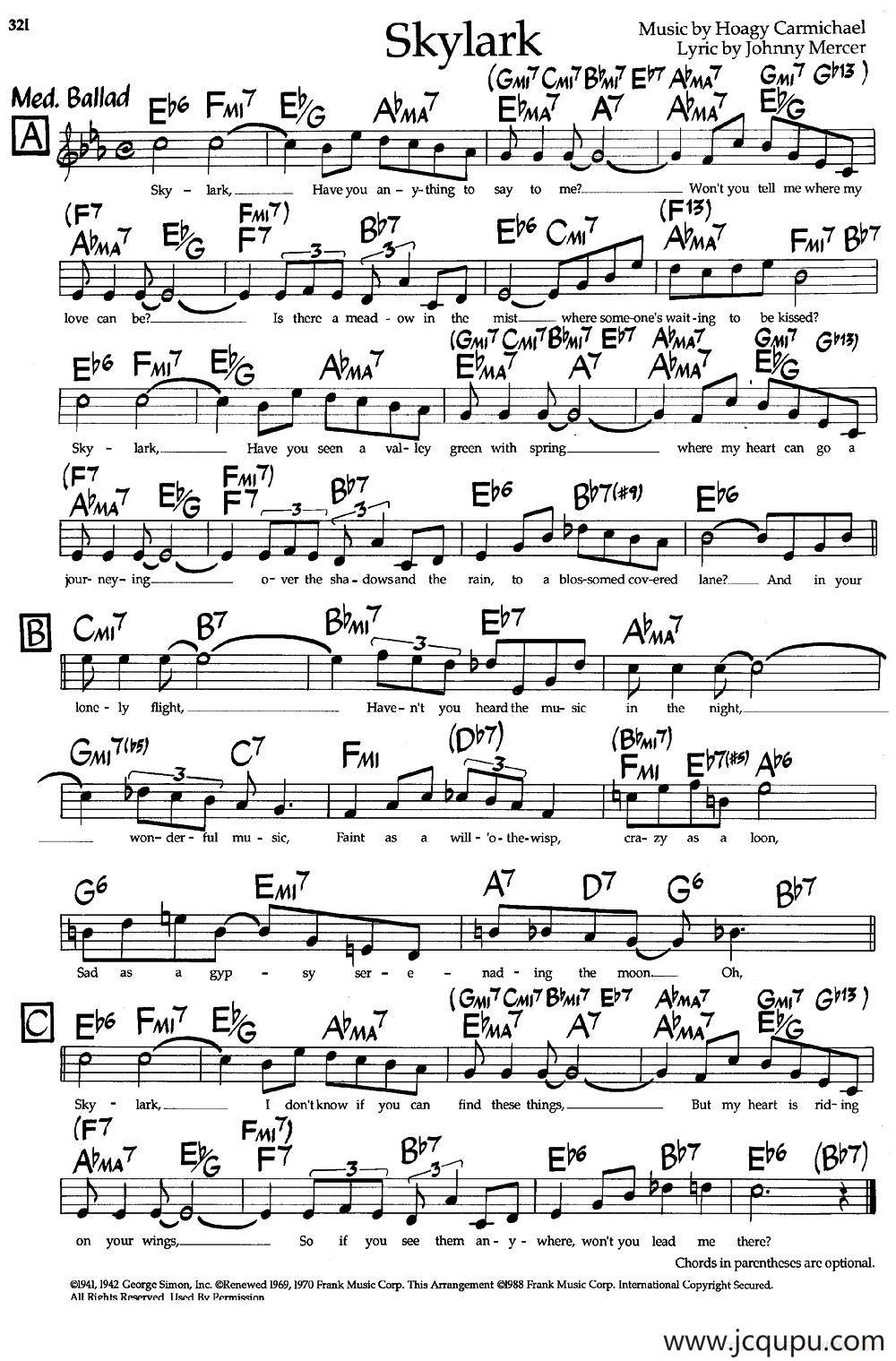 Skylark（爵士钢琴曲）简谱
