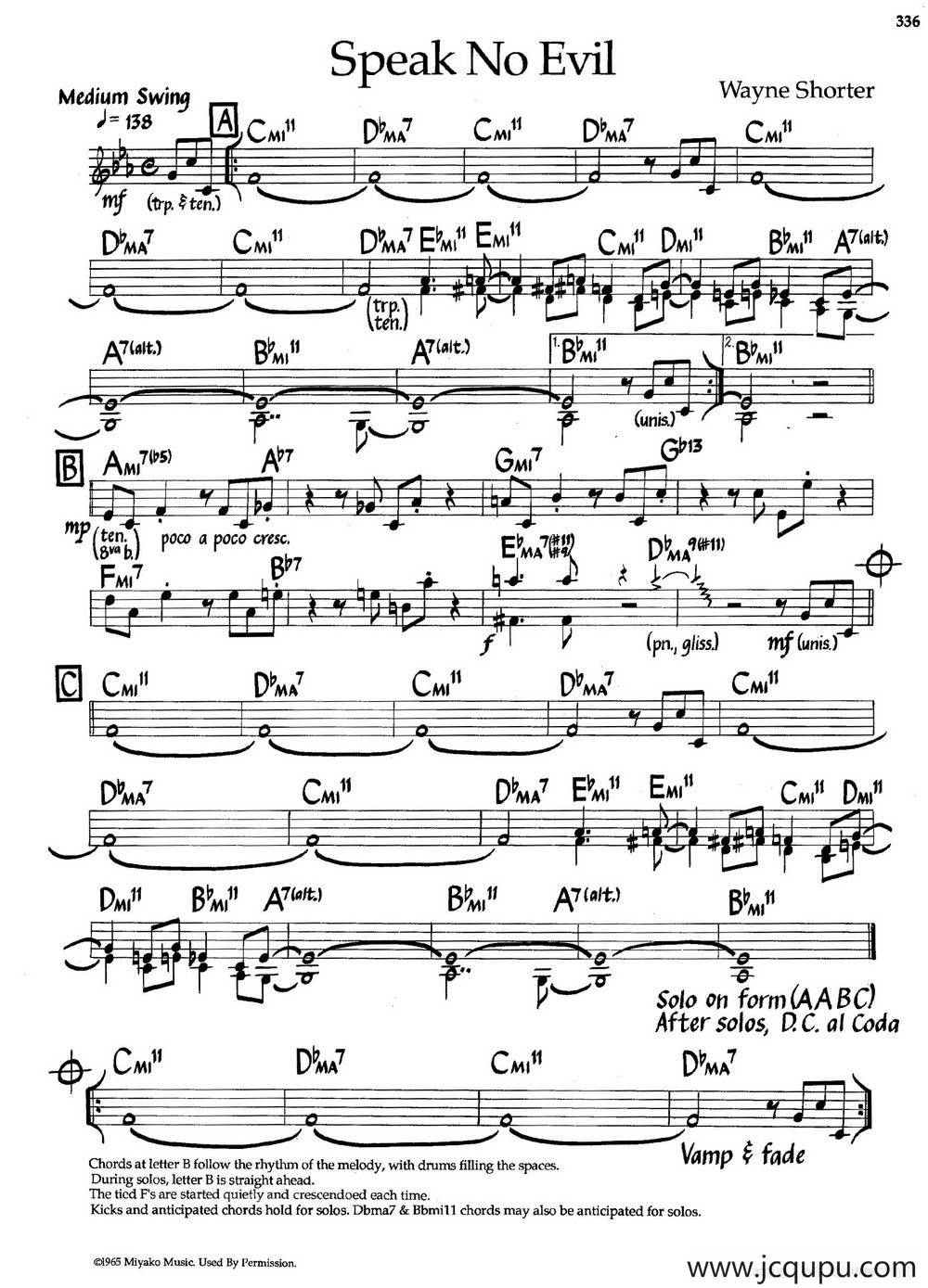 Speak No Evil（爵士钢琴曲）简谱