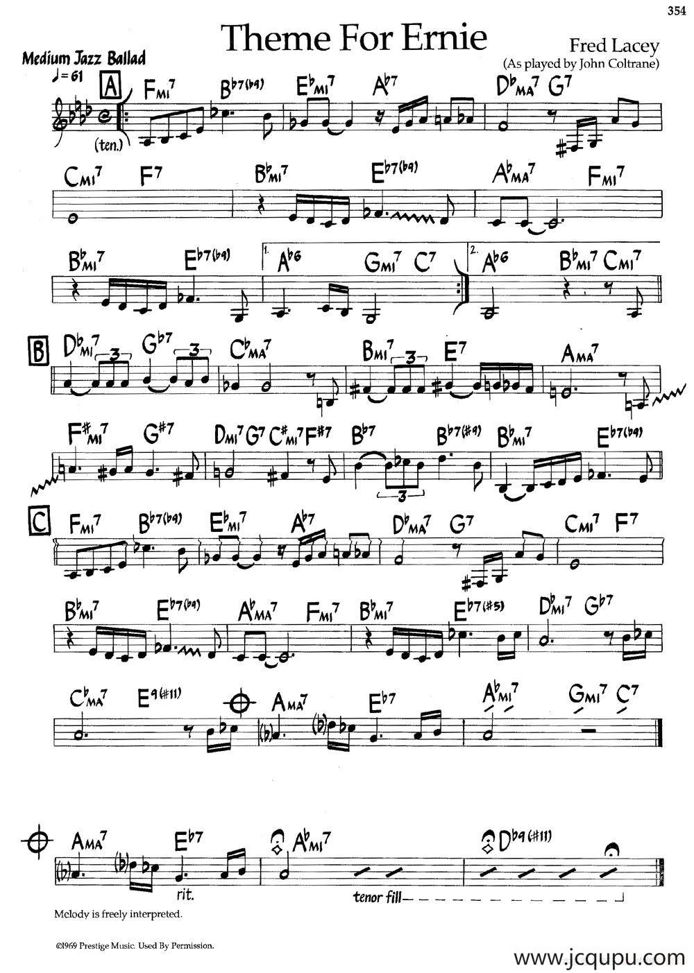 Theme For Ernie（爵士钢琴曲）简谱