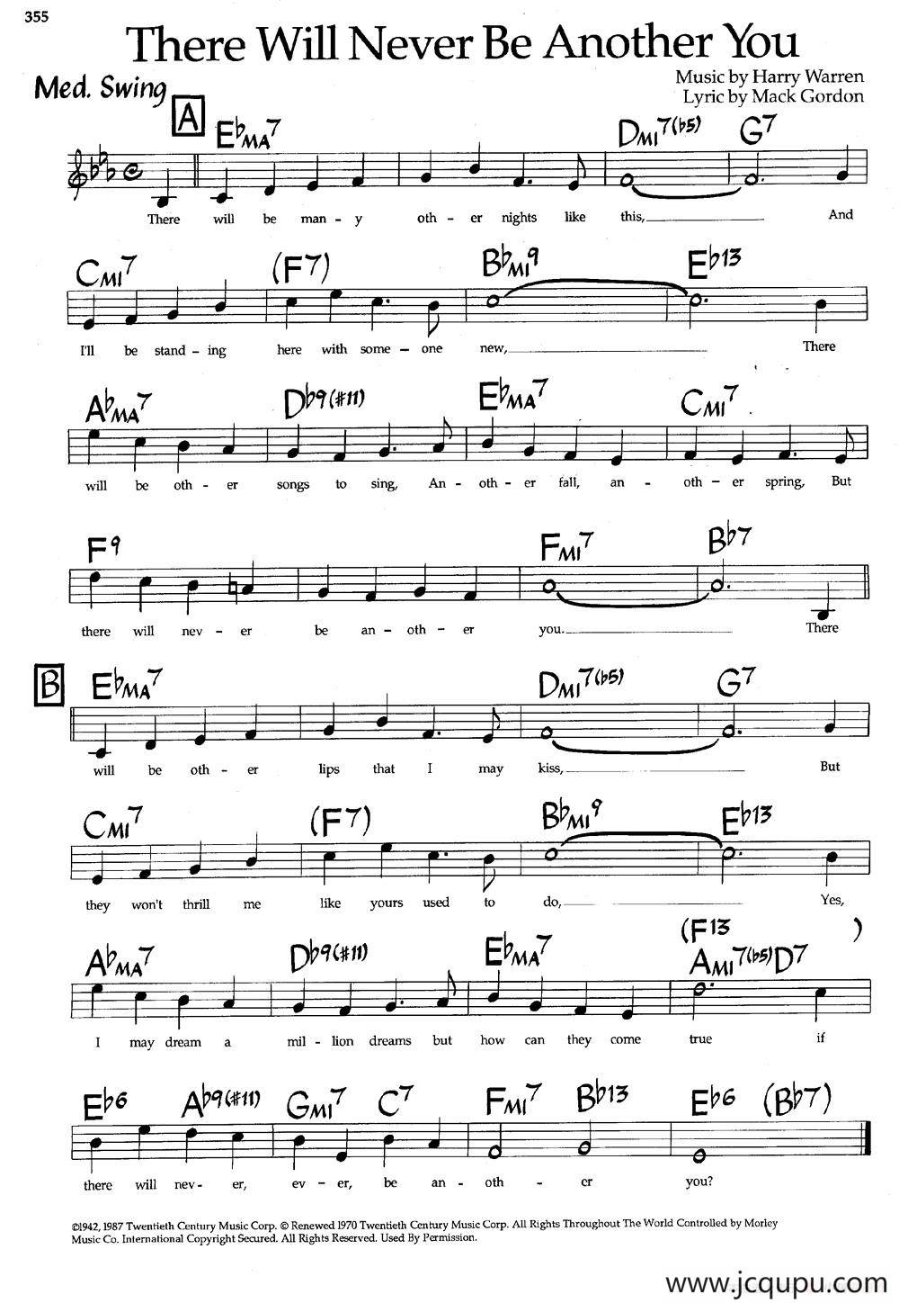 There Will Never Be Another You（爵士钢琴曲）简谱