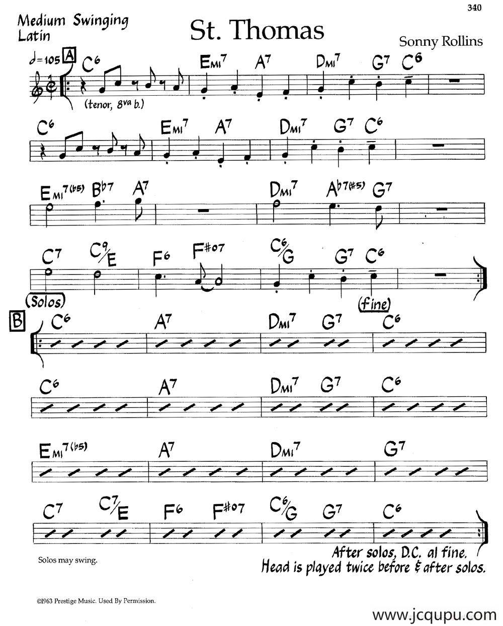 St.Thomas（爵士钢琴曲）简谱