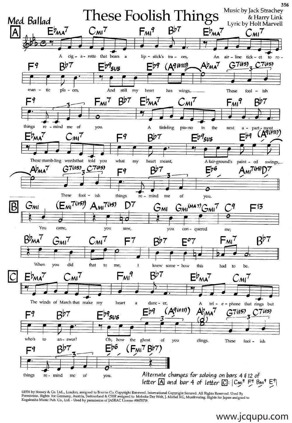 These Foolish Things（爵士钢琴曲）简谱