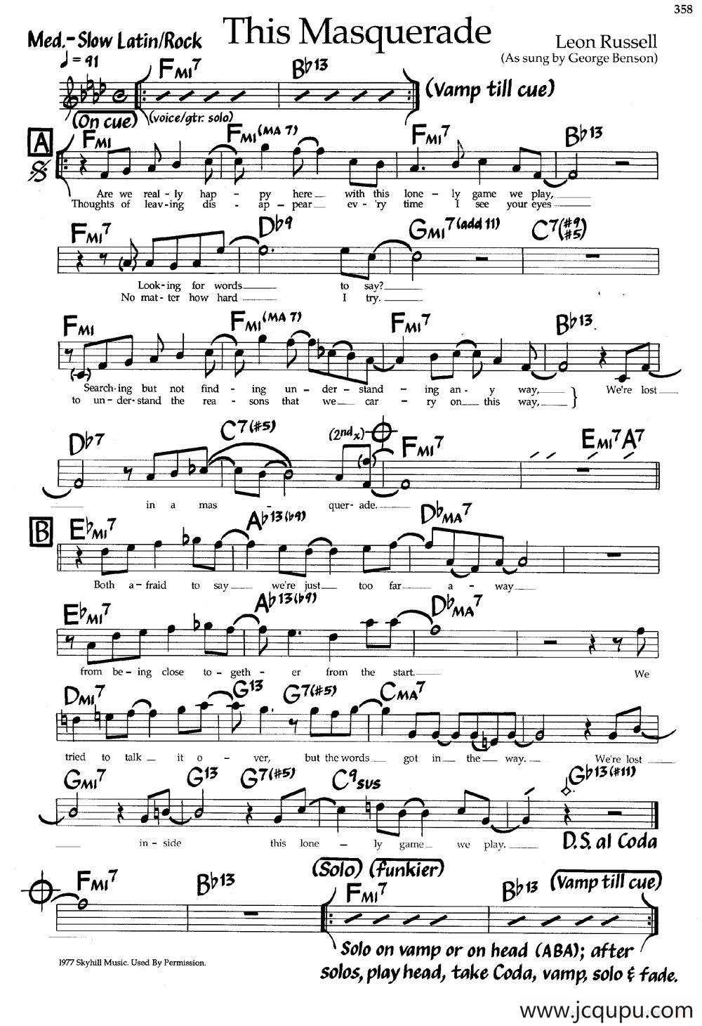 This Masquerade（爵士钢琴曲）简谱