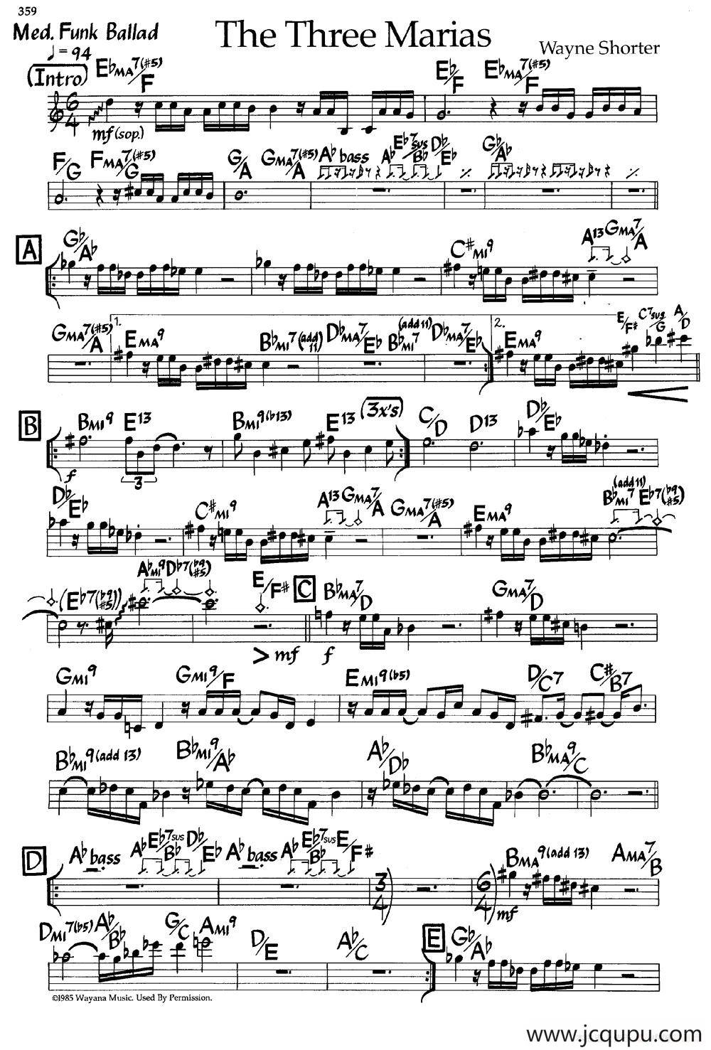 The Three Marias（爵士钢琴曲）简谱