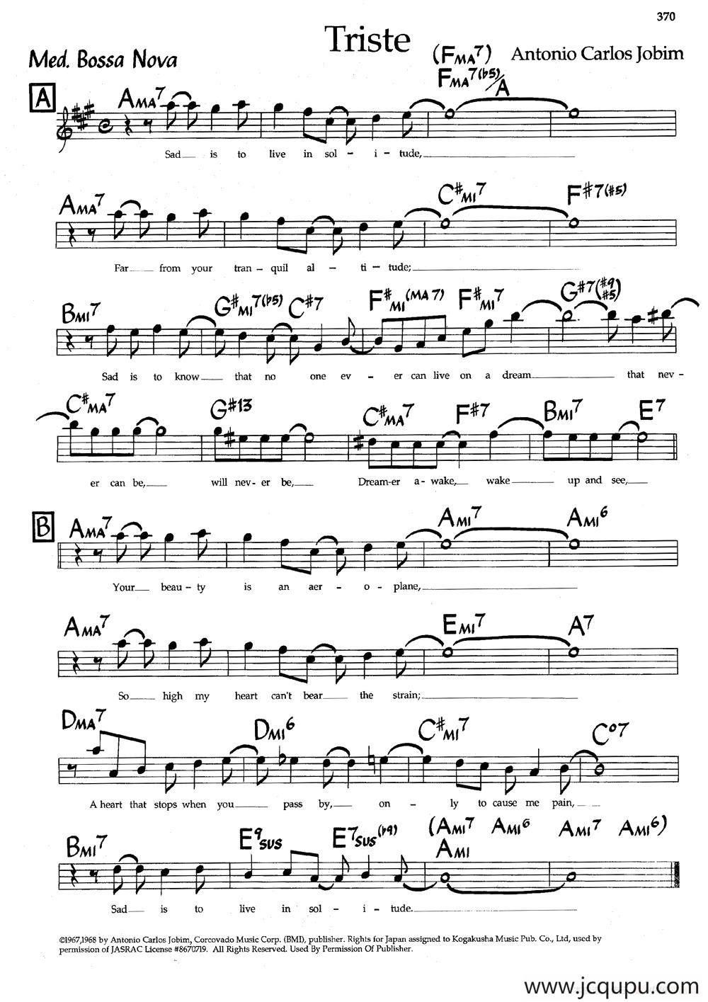 Triste（爵士钢琴曲）简谱