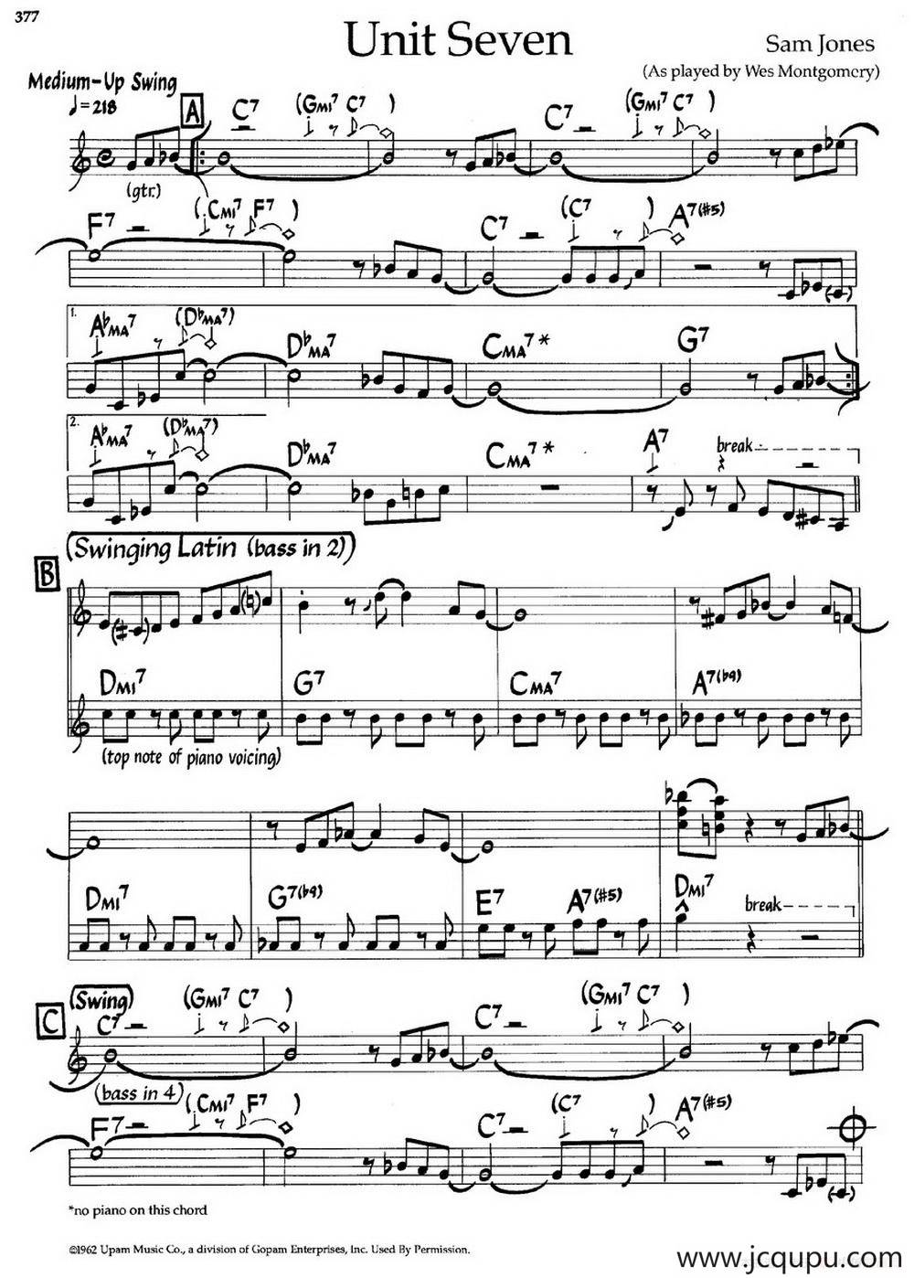 Unit Seven（爵士钢琴曲）简谱