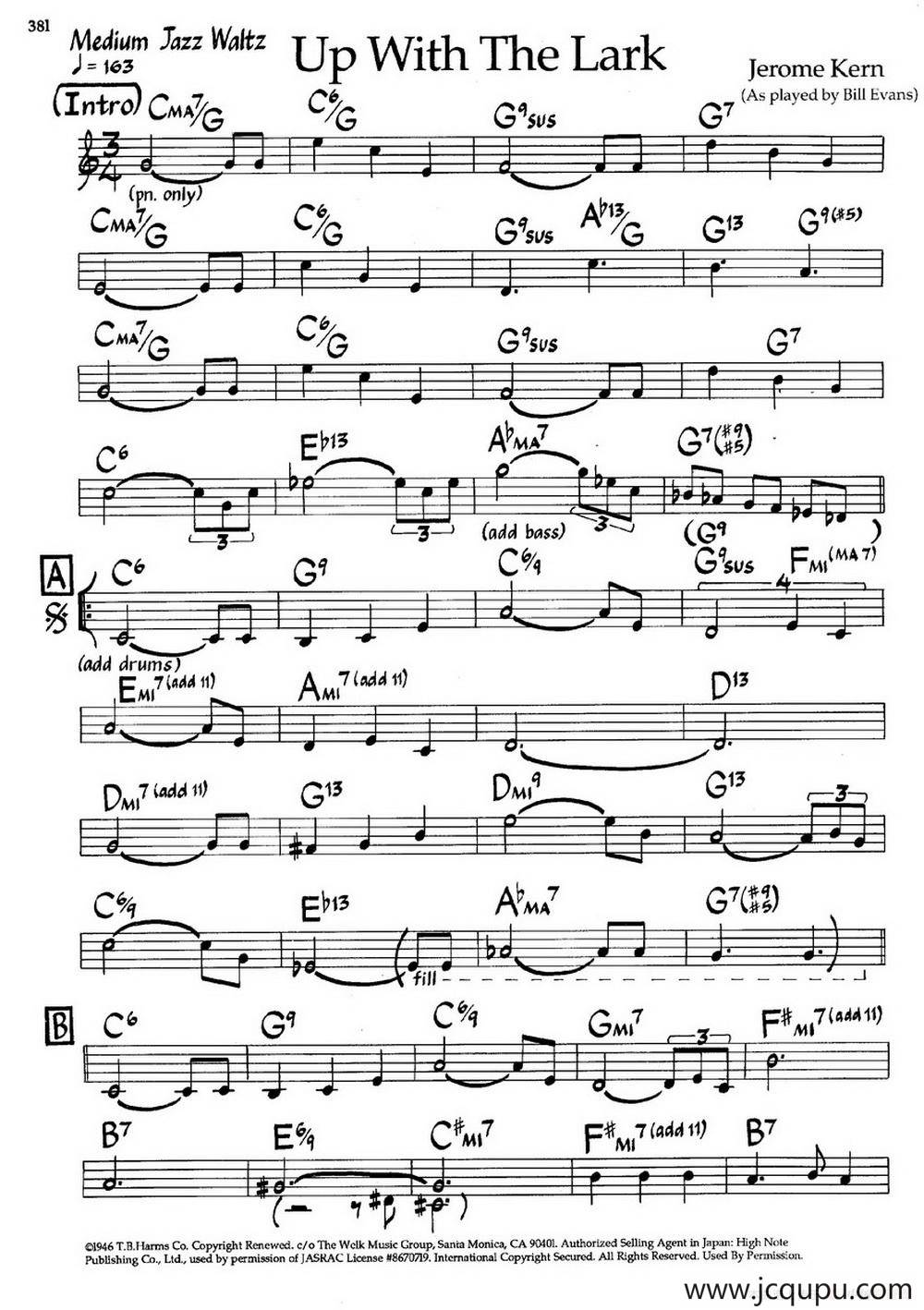 Up With The Lark（爵士钢琴曲）简谱