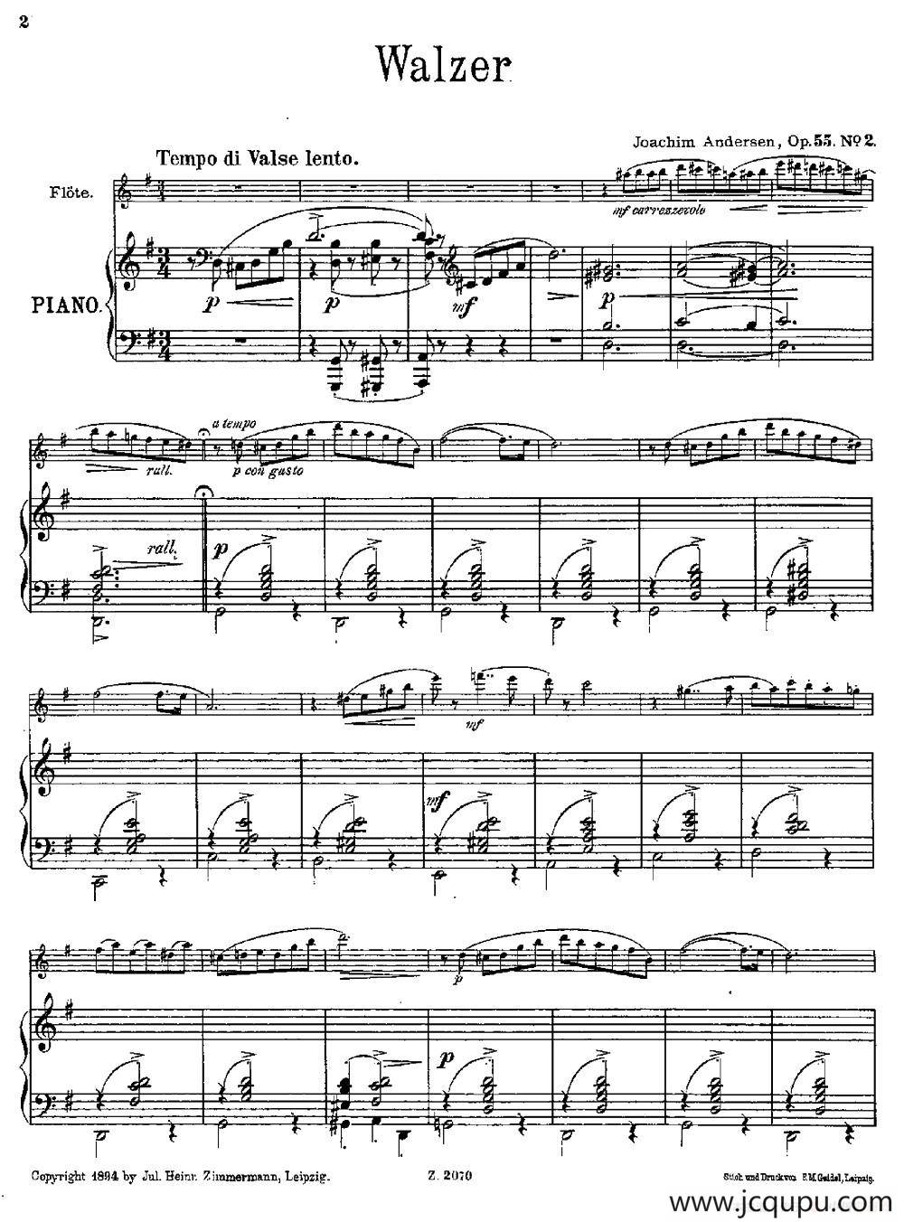 Walzer（Op.55 No.2）（长笛+钢琴伴奏）简谱