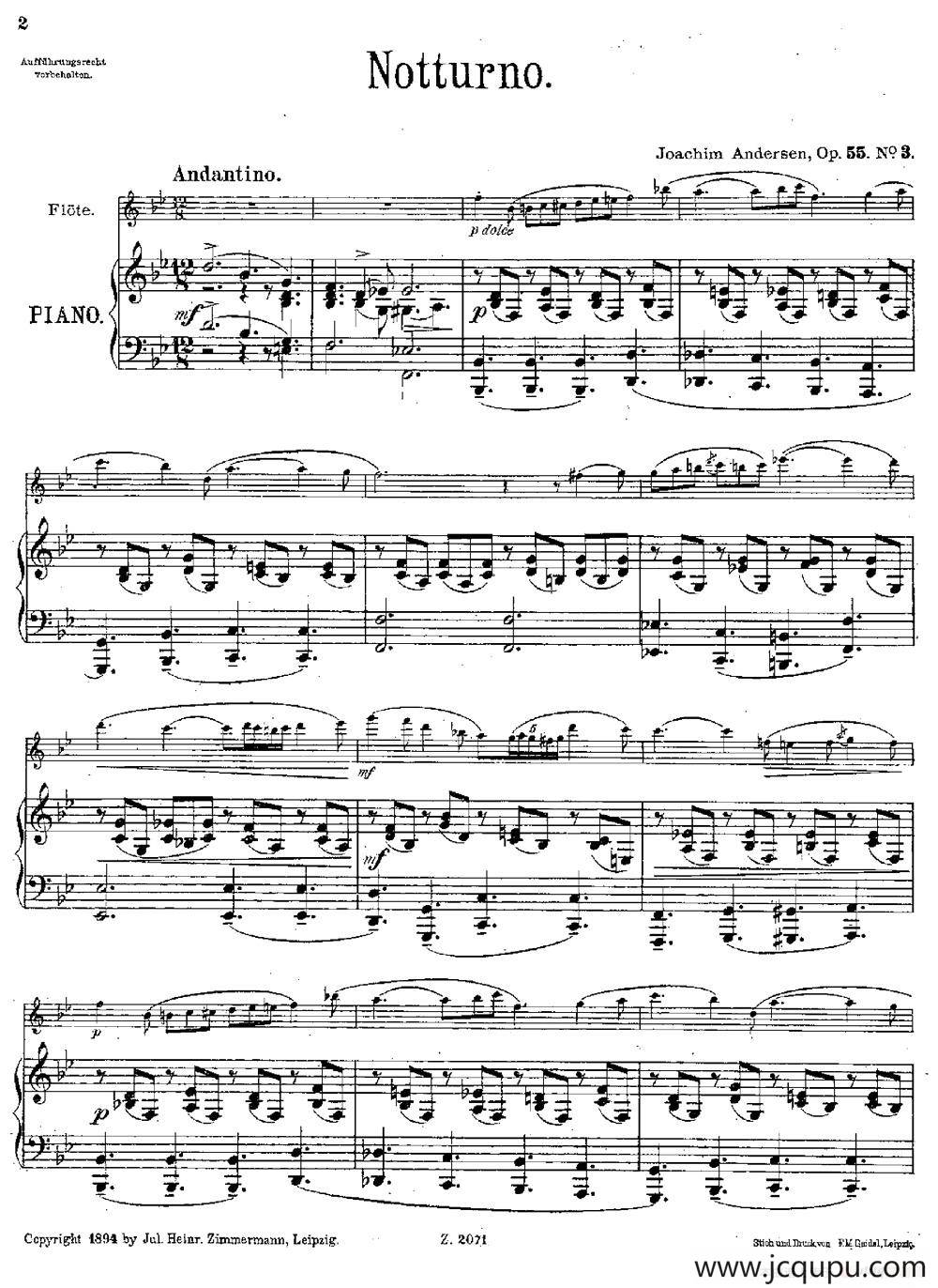 Notturno（Op.55 No.3）（长笛+钢琴伴奏）简谱