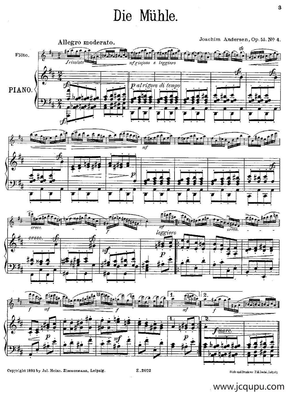 Die Mühle（Op.55 No.4）（长笛+钢琴伴奏）简谱