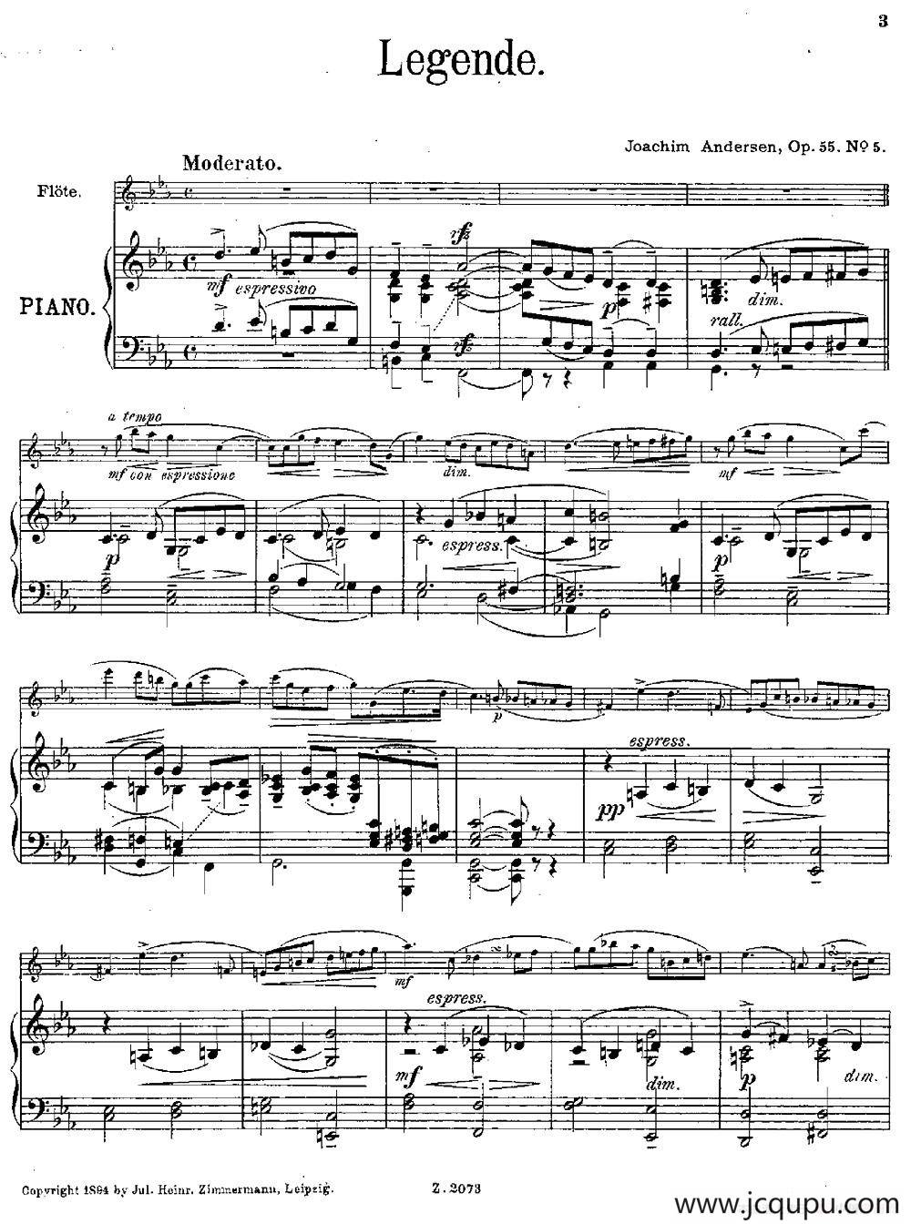 Legende（Op.55 No.5）（长笛+钢琴伴奏）简谱