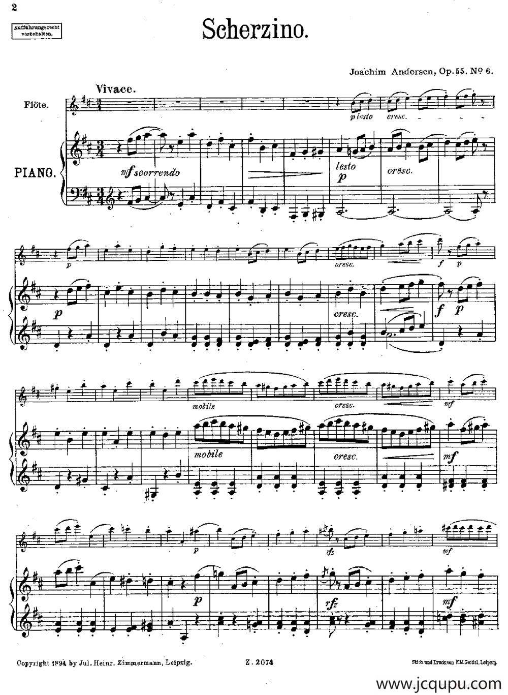 Scherzino（Op.55 No.6）（长笛+钢琴伴奏）简谱