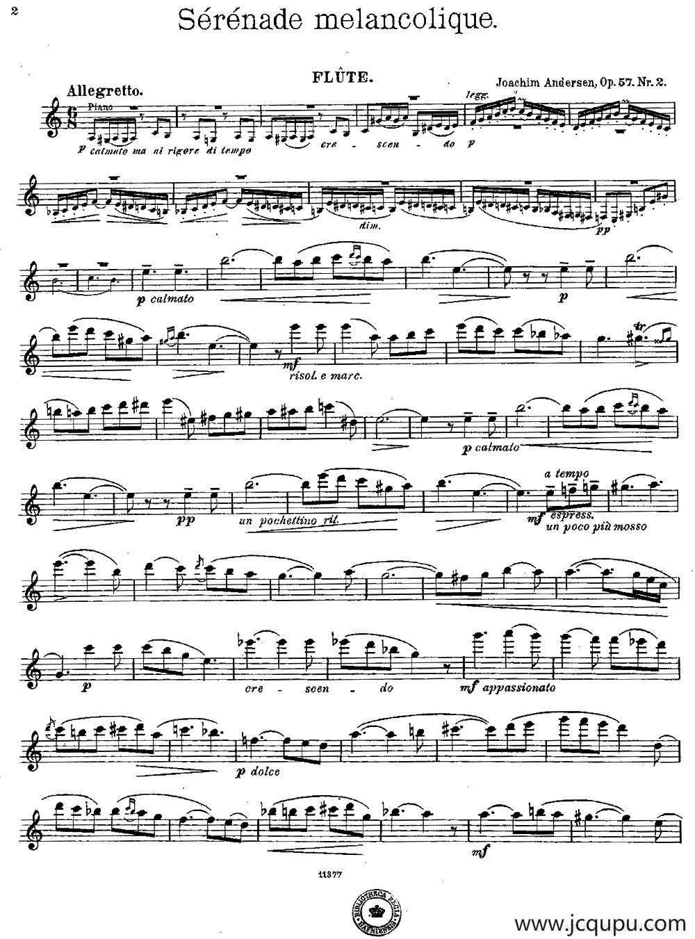 Serenade melancolique（Op.57 No.2）简谱