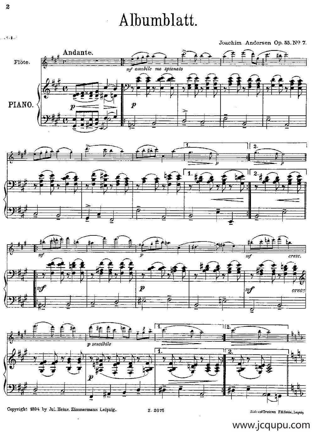 Albumblatt（Op.55 No.7）（长笛+钢琴伴奏）简谱