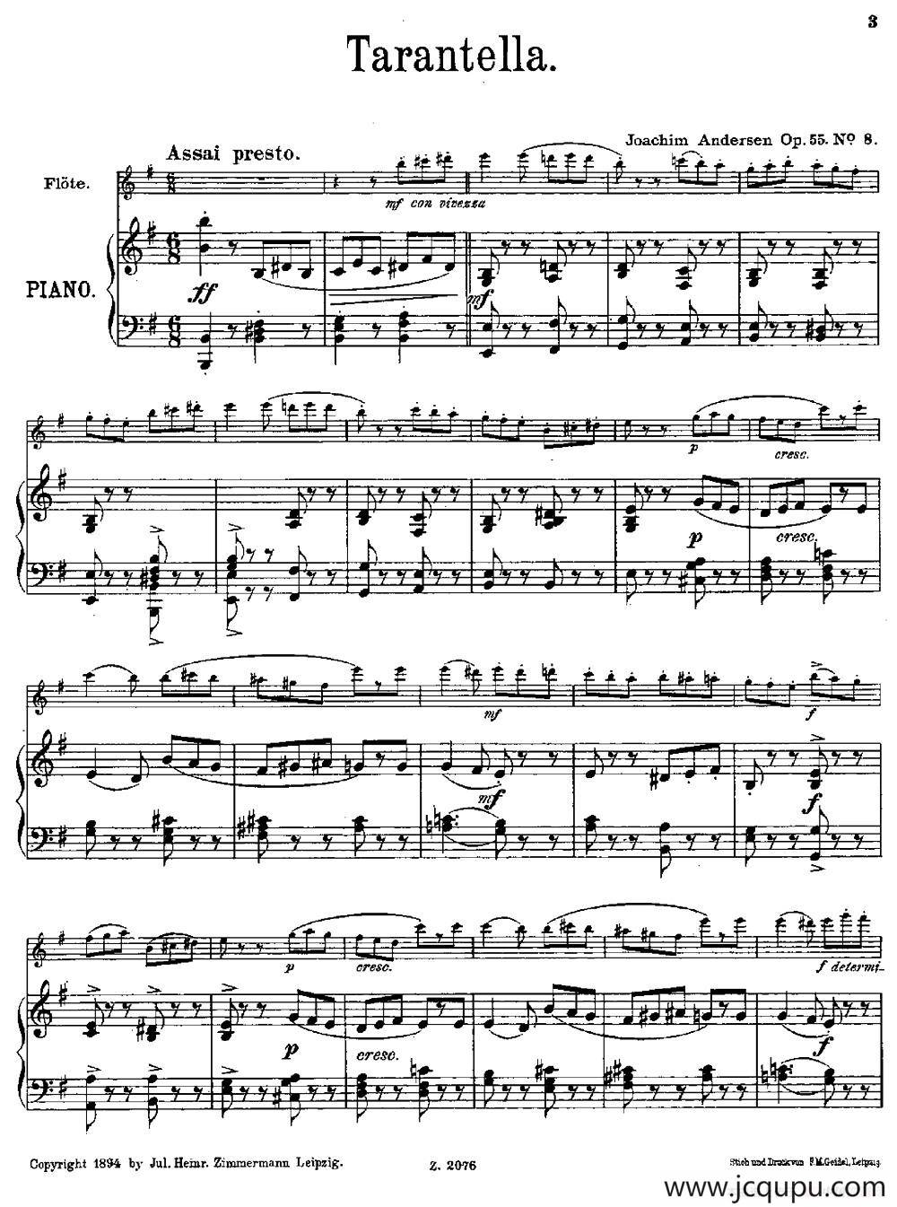 Tarantelle（Op.55 No.8）（长笛+钢琴伴奏）简谱