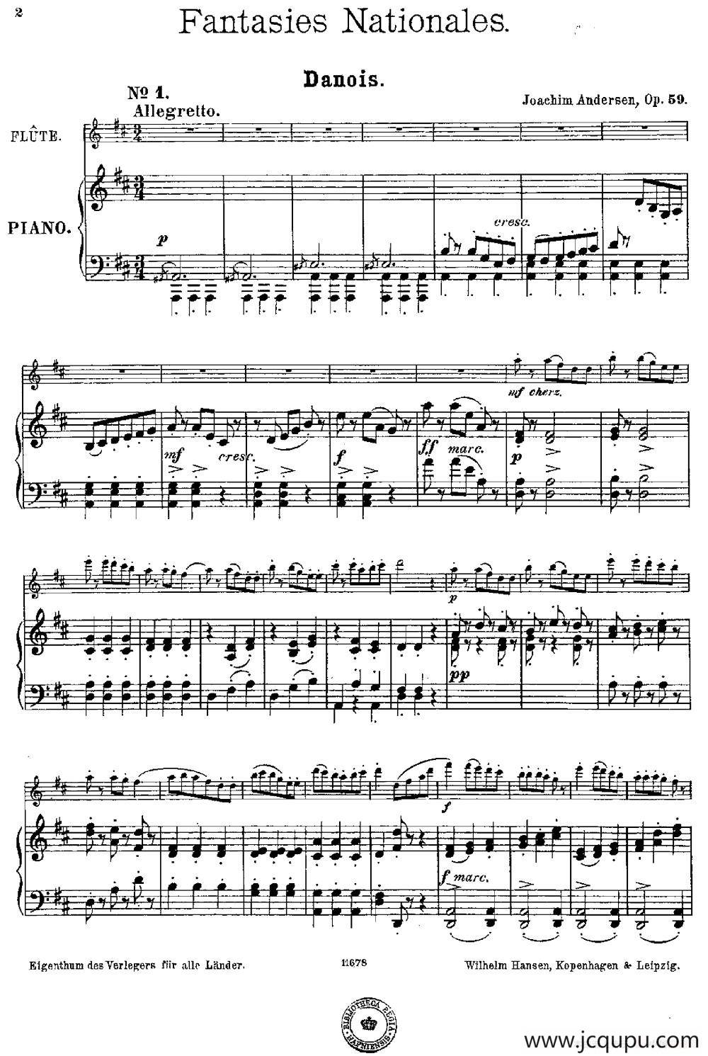 Fantaisies nationales. Danois. （Op.59 No.1）（长笛+钢琴伴奏）简谱