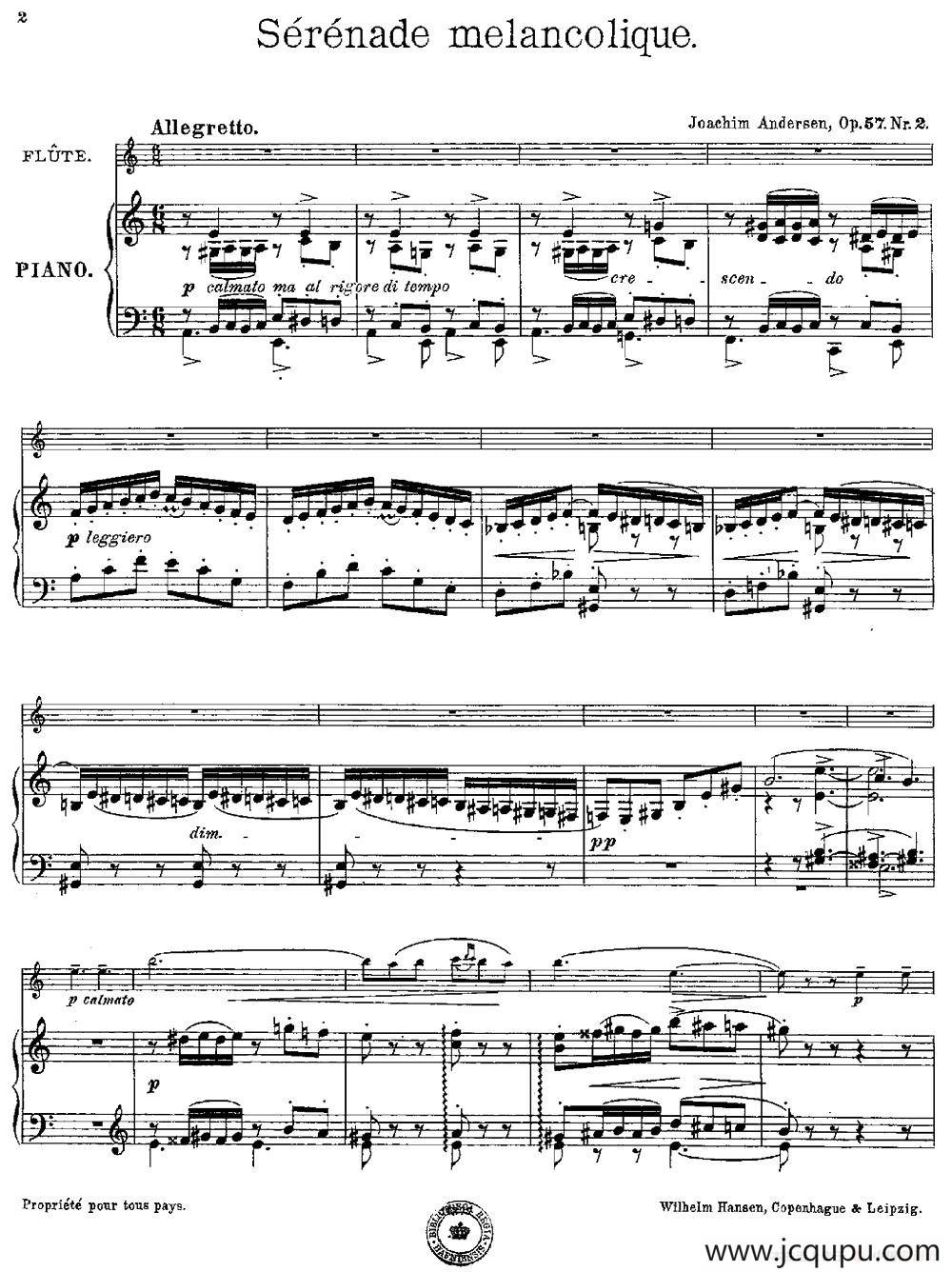 Serenade melancolique（Op.57 No.2）（长笛+钢琴伴奏）简谱