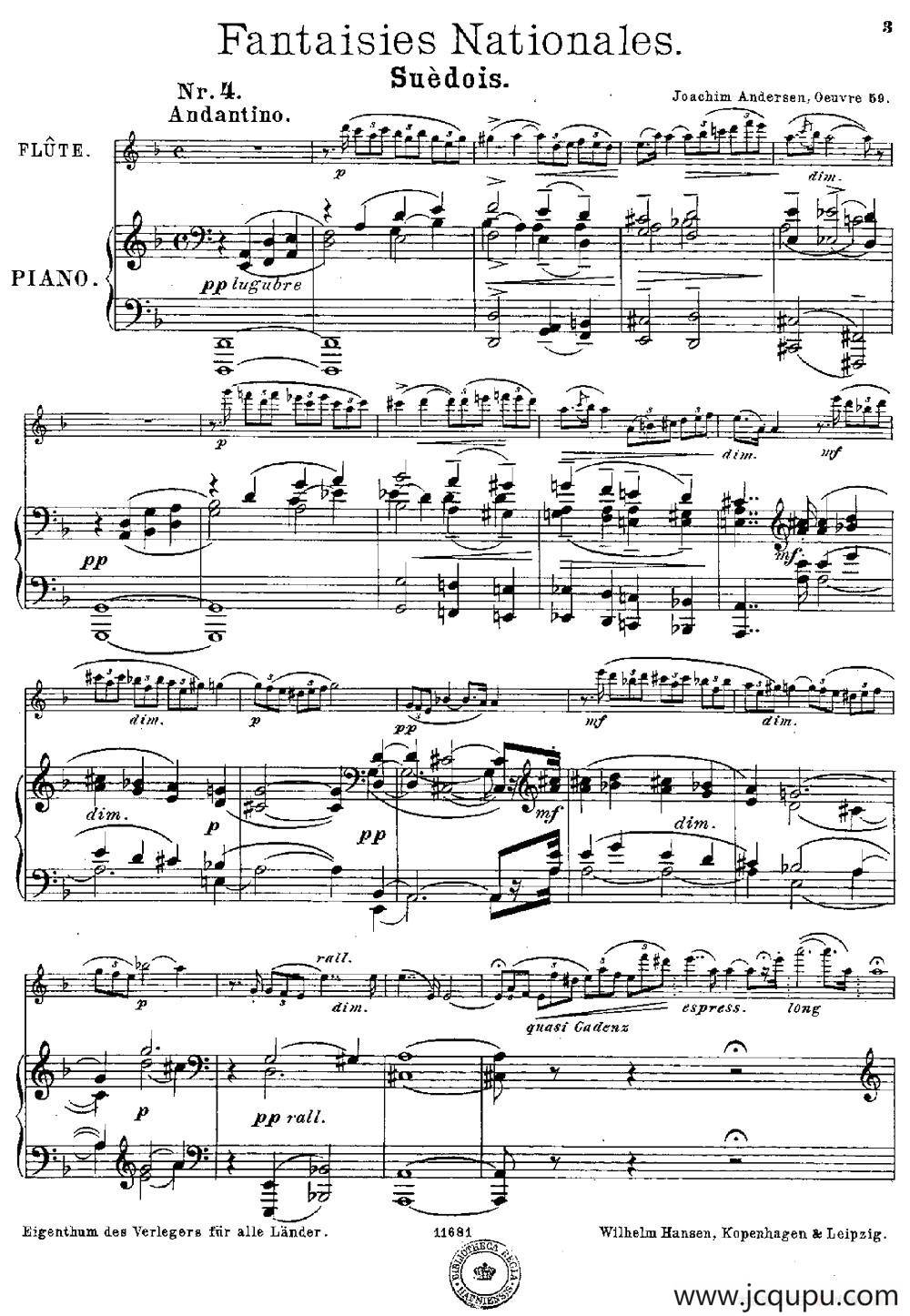 Fantaisies nationales. Suedois.（Op.59 No.4）（长笛+钢琴伴奏）简谱