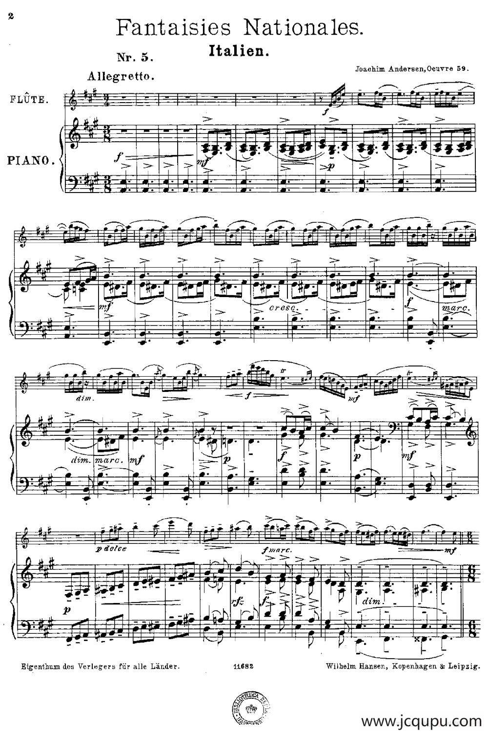 Fantaisies nationales. Italien. （Op.59 No.5）（长笛+钢琴伴奏）简谱