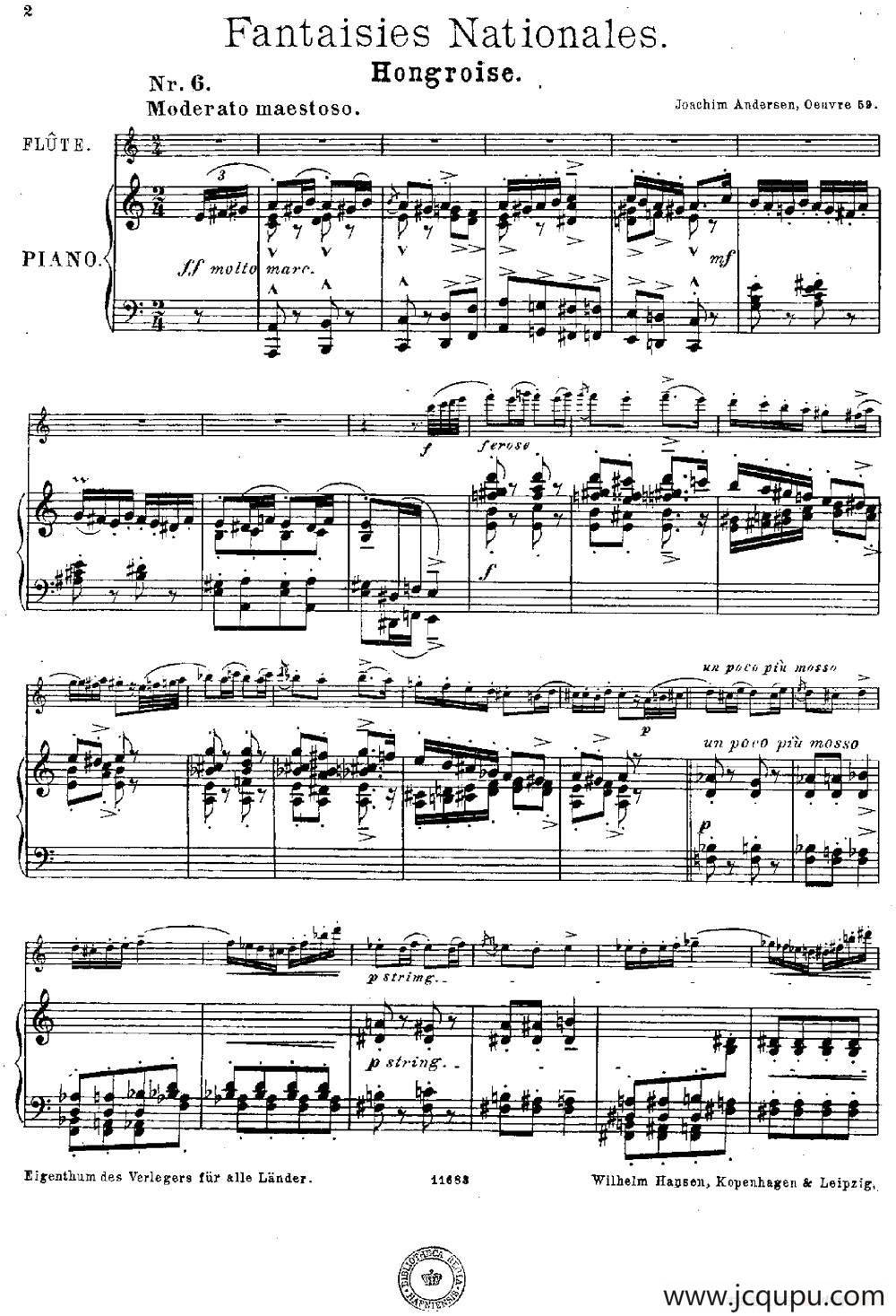 Fantaisies nationales. Hongrois.（Op.59 No.6）（长笛+钢琴伴奏）简谱