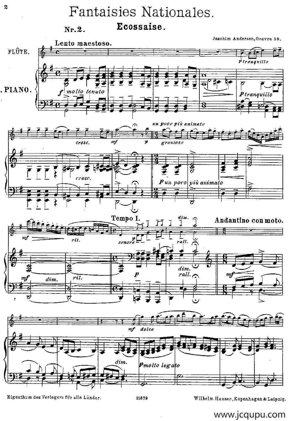 Fantaisies nationales. Ecossais. （Op.59 No.2）（长笛+钢琴伴奏）简谱