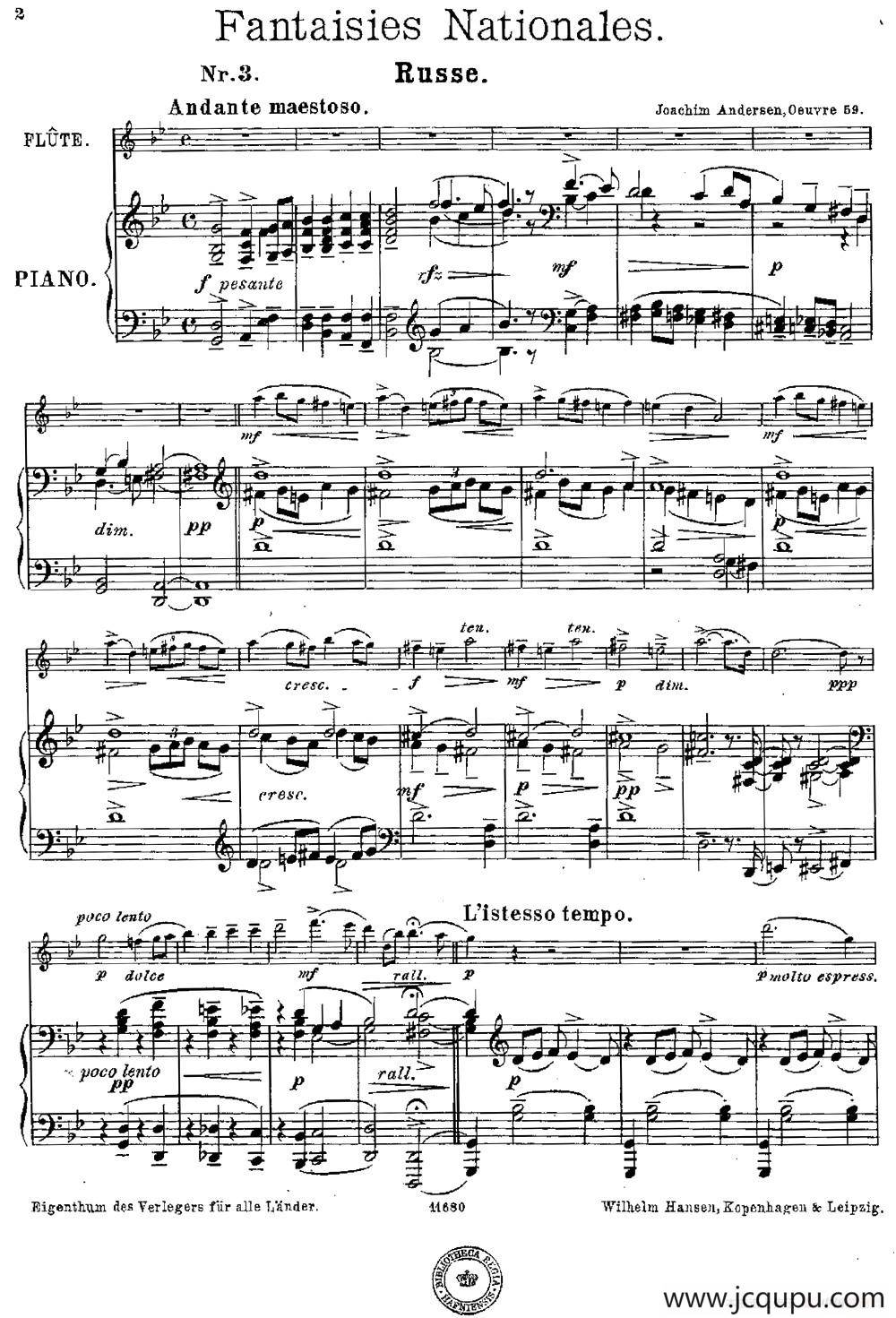 Fantaisies nationales. Russe. （Op.59 No.3）（长笛+钢琴伴奏）简谱