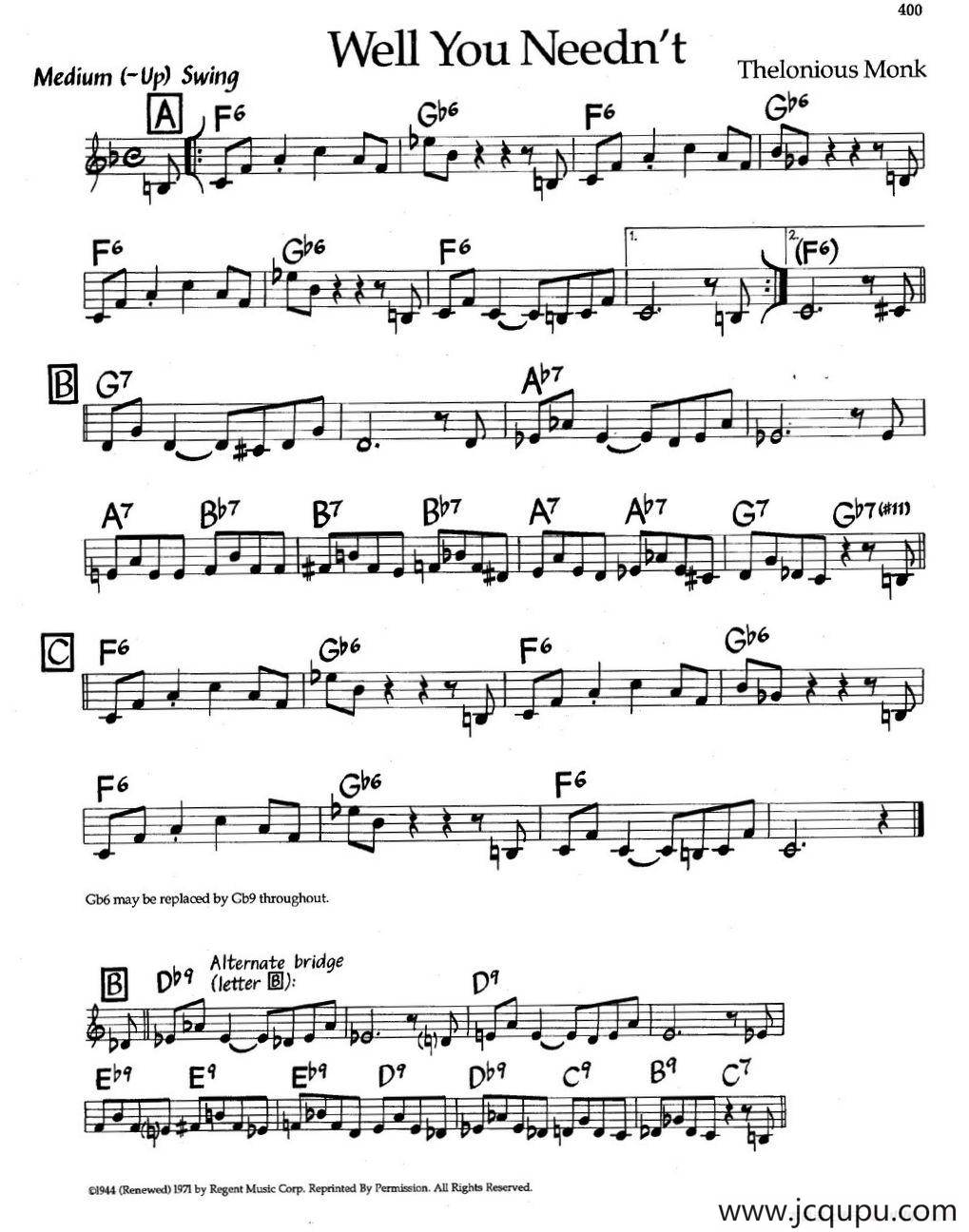 Well You Needn't（爵士钢琴曲）简谱
