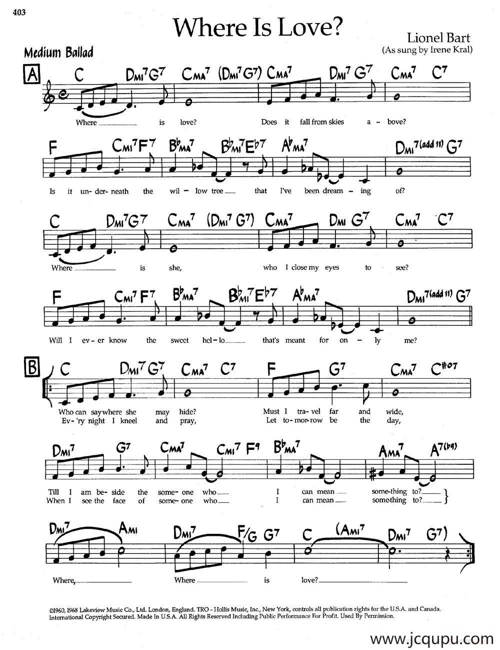 Where Is Love?（爵士钢琴曲）简谱