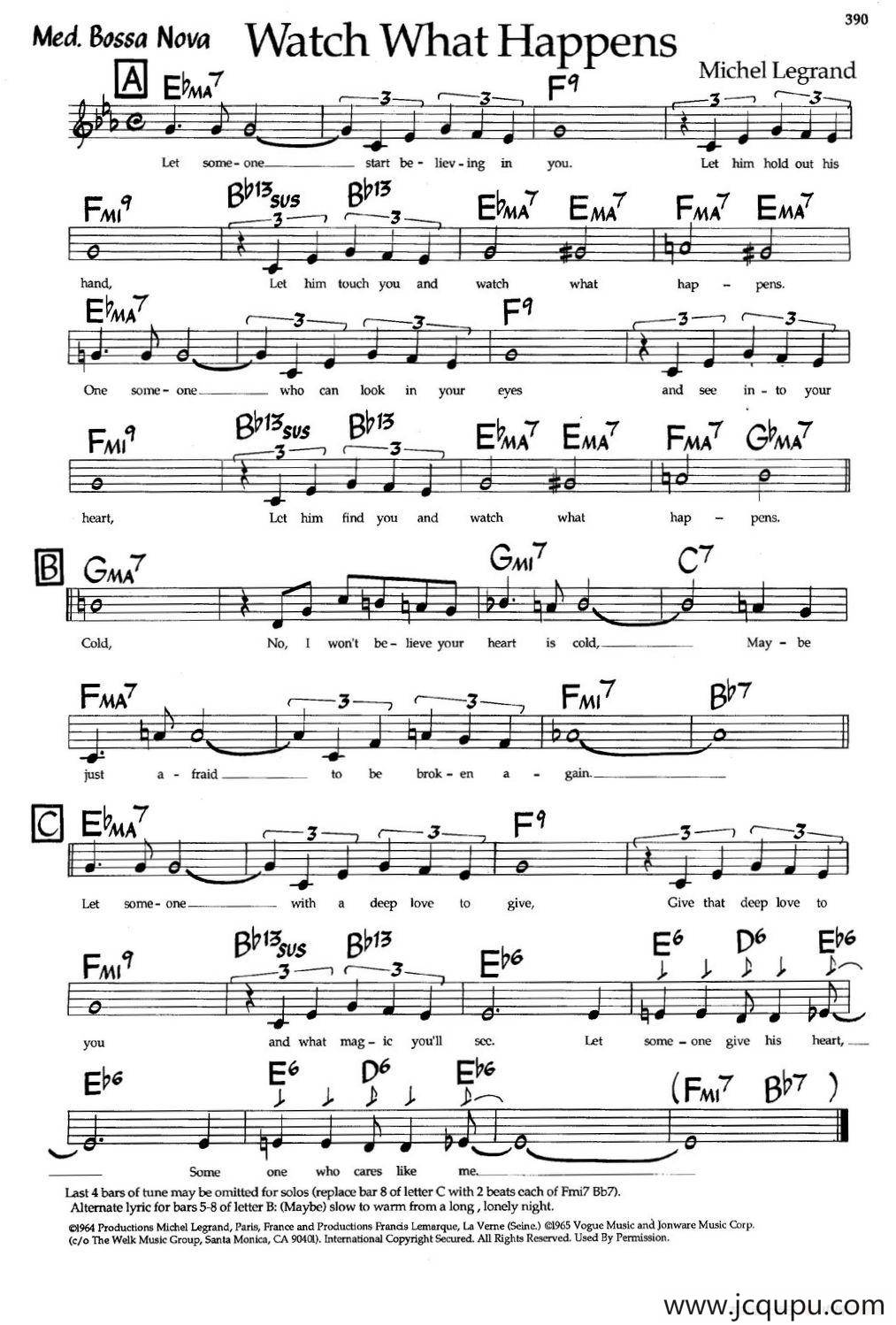 Watch What Happens（爵士钢琴曲）简谱