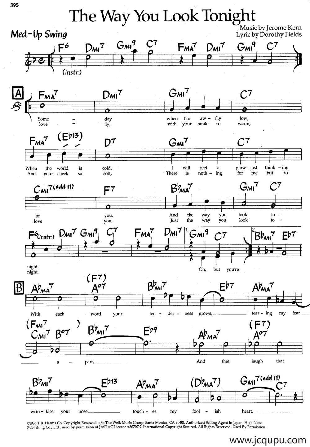 The Way You Look Tonight（爵士钢琴曲）简谱