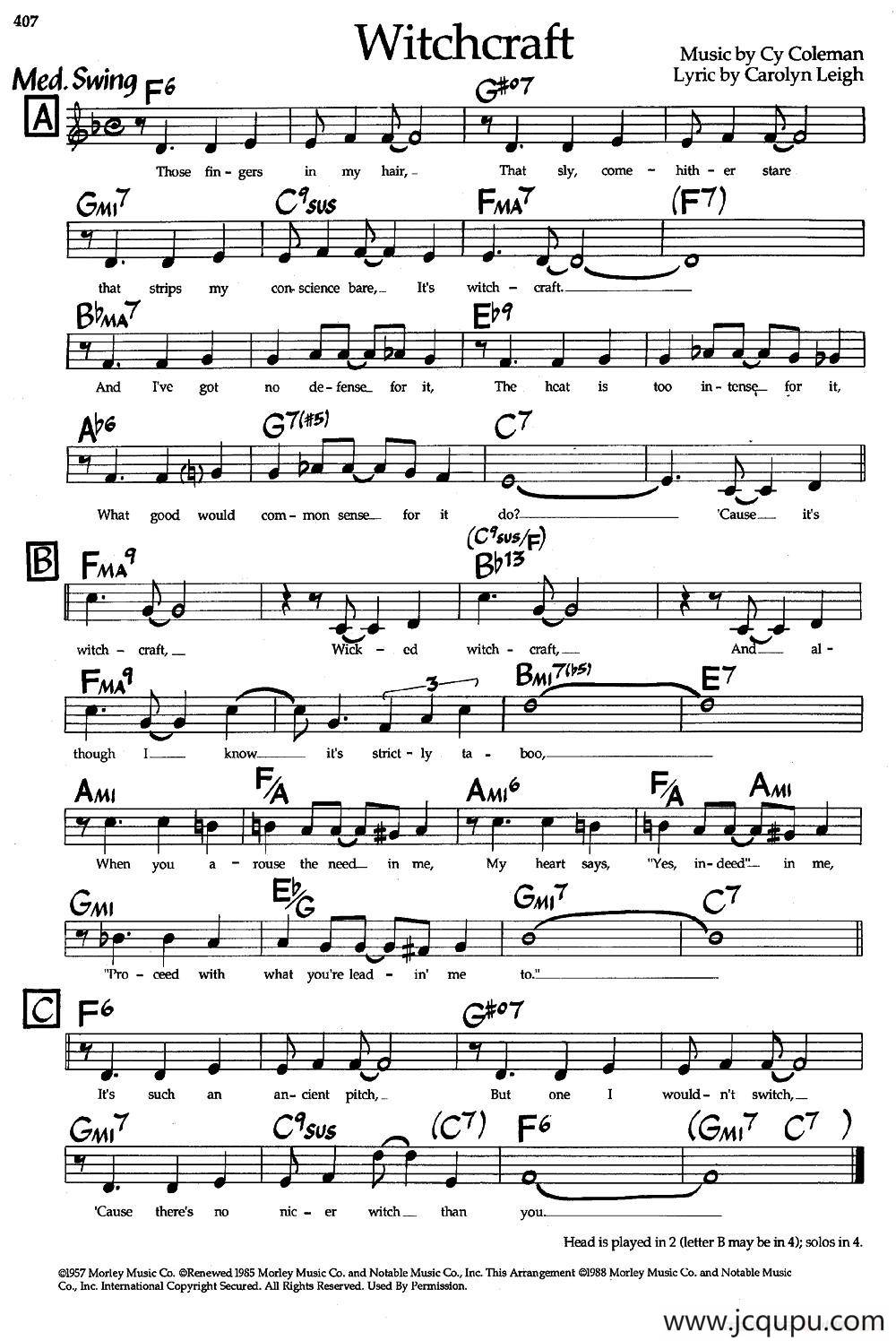 Witchcraft（爵士钢琴曲）简谱
