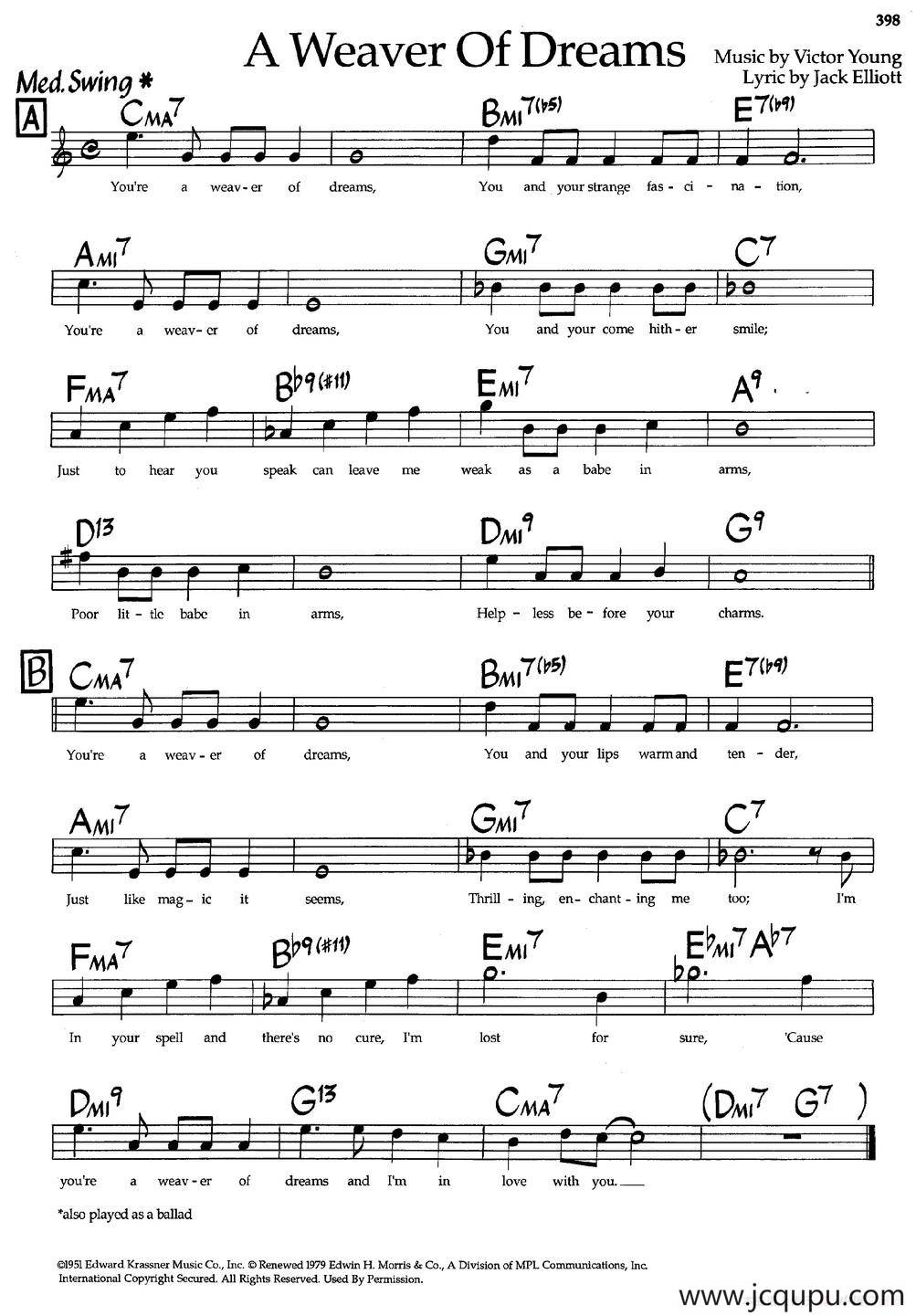 A Weaver Of Dreams（爵士钢琴曲）简谱