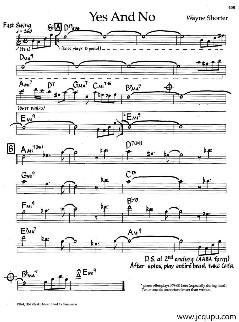 Yes And No（爵士钢琴曲）简谱