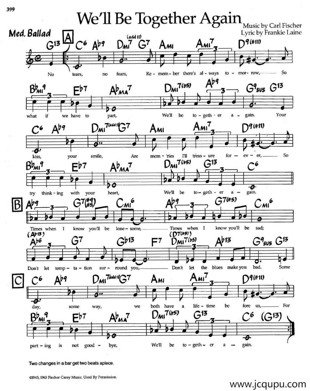 We'll Be Together Again（爵士钢琴曲）简谱